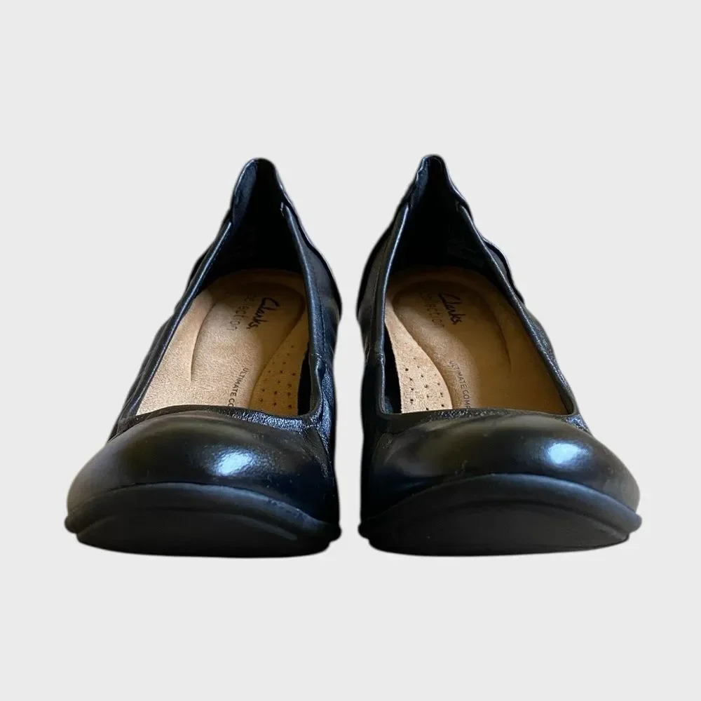 Clarks Neiley Pearl Women's Slip-On Pumps Heels Size 10 Black Leather Shoes